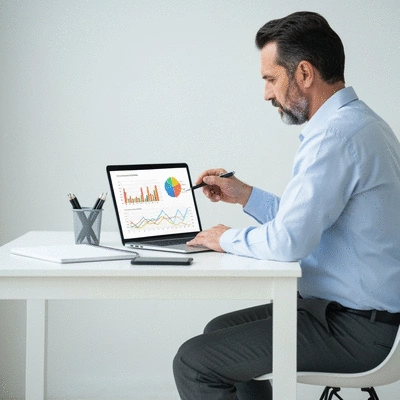 Person analyzing financial graphs on a laptop, showing growth and investment concepts